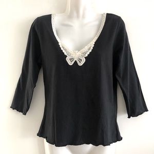 August Silk 3/4 sleeve embellished tee